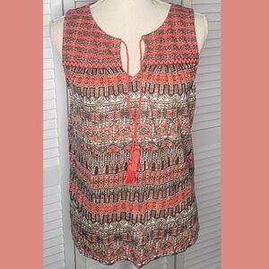 Lucky Brand Boho Tribal Print Tassel Tank Top size small